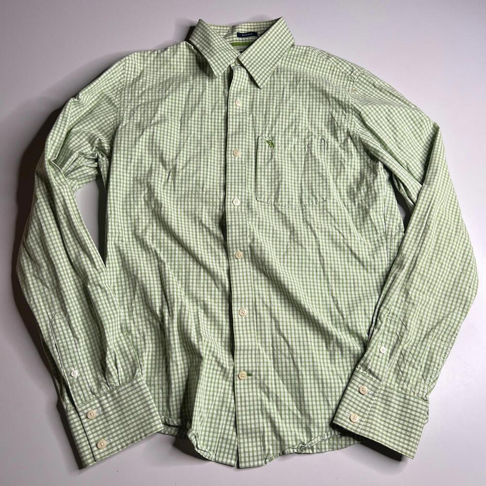 Abercrombie & Fitch Green Plaid Shirt Mens L Muscle Fit Hong Kong Vintage
